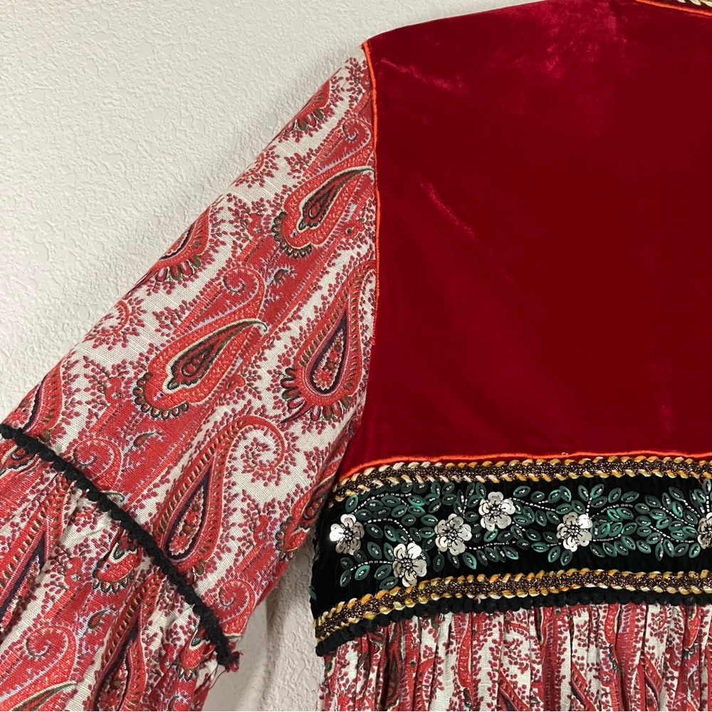 ZARA Paisley Velvet Embellished Boho Topper Jacket L Bell Sleeve Boho Maximalist - Picture 13 of 16